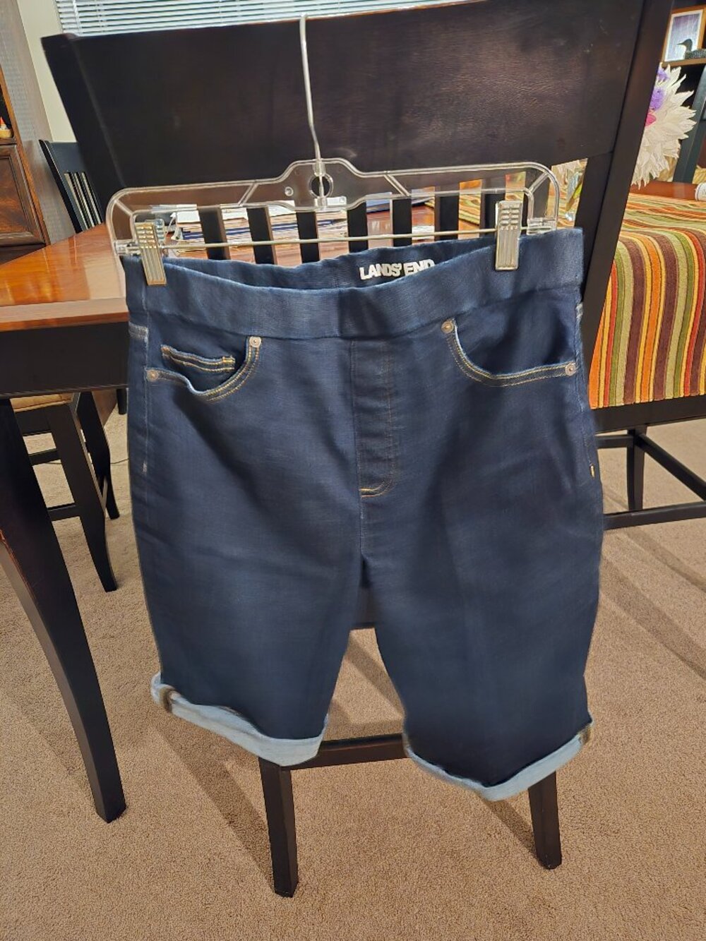 Women's Lands' End blue denim 5-pocket shorts sz 12 elastic waist